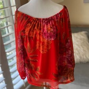 G by Giuliana Vibrant Red Orange Floral Blouse and Short Set